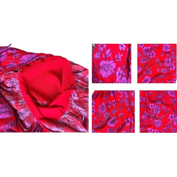 Band of Gypsies Hi Low Dress Small Red Pink Flowers Stretch Waist Festive READ - Picture 11 of 12